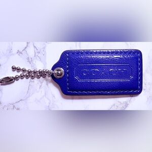 2" COACH Dark Blue Patent Leather Nickel Key Fob Bag Charm Keychain Y2K
